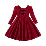 Holiday Outfits Toddler Kids Baby Girls Christmas Clothes Long Sleeve Santa Reindeer Striped Princess Dress Ruffle Dress for Fall Winter Casual Comfortable Clothing(5-6 Years,Red)